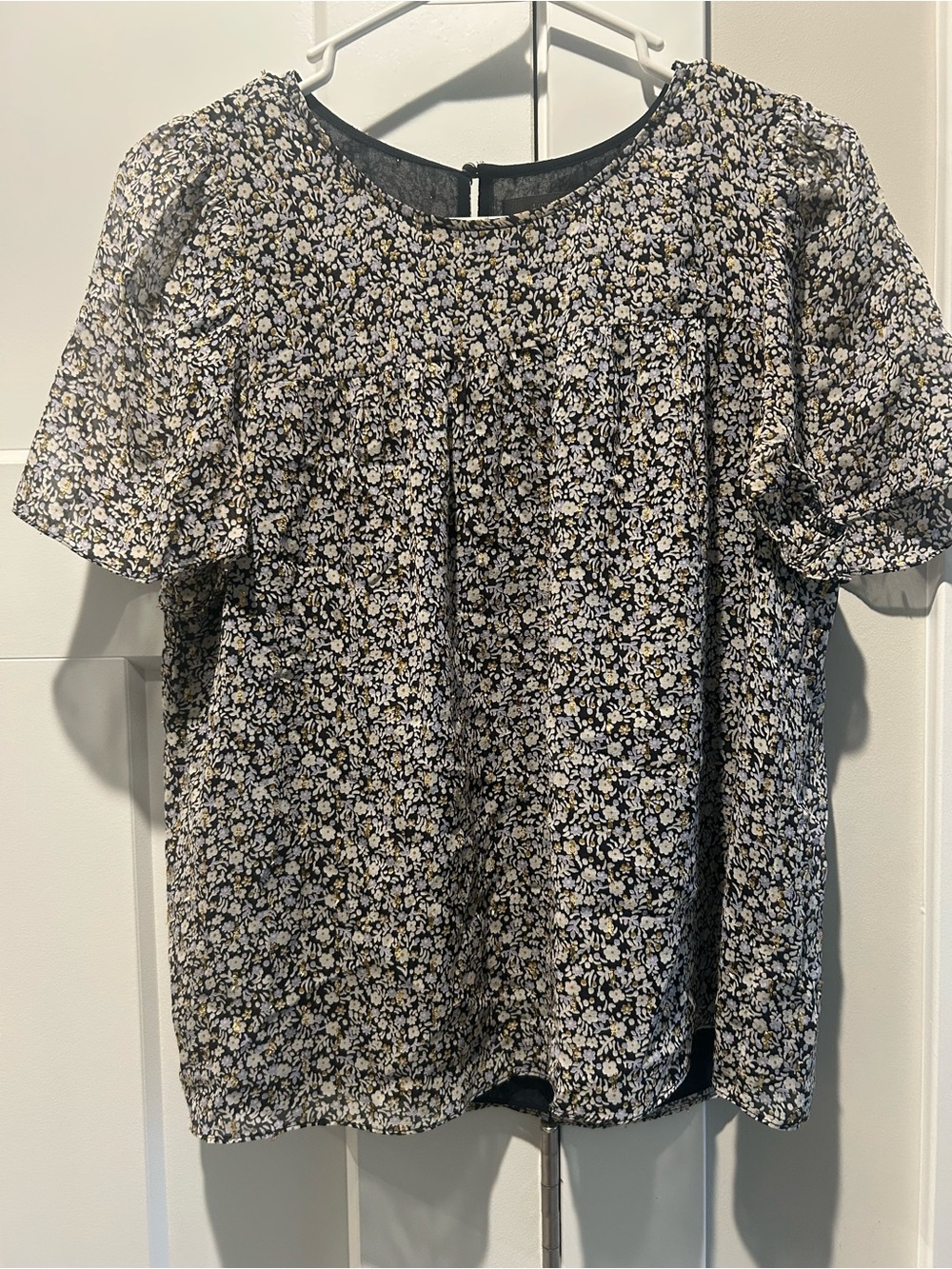 J. Crew Silk Black and White Floral Short-Sleeve Blouse - Picture 2 of 6